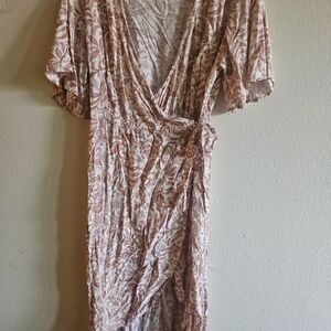 Rip Curl High Low Wrap Dress in Cream and Brown